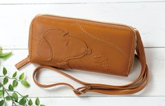 Patchwork-style wallet pouch, long wallet, round purse, Woodstock pattern, women's wallet /bif006