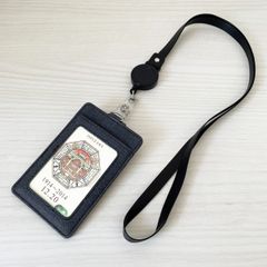カードケース パスケース 定期入れ リール付き ストラップ ブラック 黒色 黒 クリア窓付き 社員証 ICカード 社員ID セキュリティ