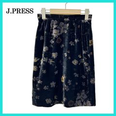 美品 J.PRESS ジェイプレス スカート ミニ ベルベット サイドファスナー おしゃれ レディース ブラック 花柄 日本製