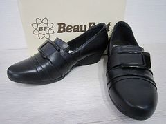 ビューフォート BeauFort KOBE パンプス ブラック アーモンドトウ バックル レザー ウェッジソール【美品】MO3035GOH【Shops 匿名配送】
