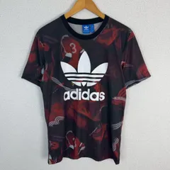 adidas originals アディダスオリジナルス Tシャツ 総柄 デカロゴ トレフォイル ブラック レッド Lサイズ レディース 古着 ストリート スポーツMIX