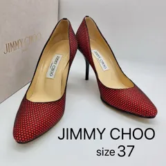 【美品】JIMMY CHOO パンプス  24cm レッド×ブラック ポインテッドトゥ ハイヒール  アウトソール張替え済み