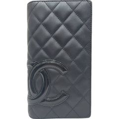 CHANEL シャネル カンボンライン A26717 ブラック×ピンク カーフスキン 長財布 レディース 【中古】 12504K167