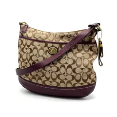 【中古】良品 COACH コーチ シグネチャー キャンバス レザー ショルダー バッグ eY0653N