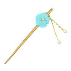 髪飾り 成人式 つまみ細工 振袖 前撮り 袴 花 かんざし 一本差し 水色 ターコイズブルー ターコイズ ちりめん パール 下がり No.10-2843