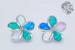 ピアス　両耳　ポストタイプ　プルメリア　花　レインボーオパール　シルバー　スターリングシルバー　ハワイアンジュエリー　ハワジュ　アクセサリー　レディース　女性　華やか　上品　虹色　可愛い　プレゼント　記念日　誕生日　おしゃれ　10,000円