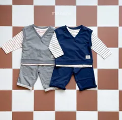 3点セット 上下セット 男の子 長袖 ベスト パンツ　韓国　子供服　新品未使用　 ボーダー オシャレ かっこいい 100 110 120 130