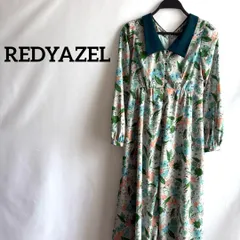 REDYAZEL緑グリーン襟付きロングワンピース長袖総柄花柄高級感上品フレアS