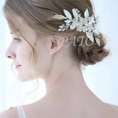 フラワー ビジュー リーフ コーム★シルバー★ブライダル ウェディング 結婚式 ヘッドドレス ボンネ ヘアアクセサリー 髪飾り