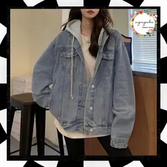 韓国 デニムジャケット フード付き 大きい レディース ゆったり オーバーサイズ ジャケット 体型カバー ライトアウター おしゃれ Gジャン レイヤード風 パーカー 長袖 デニムコート 着やせ ジージャン フーディ ストリート 春秋冬 1CHENGXU-001