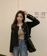 レディース春服ノーカラー ツィードジャケット
