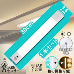 人感センサーライト　薄型　LEDバーライト 30cm USB充電式　明るさ調整可能　暖色白色　色調整可能　工事不要　TYPE-C　磁石テープ　 配線不要 室内 磁石 防犯ライト　軽い