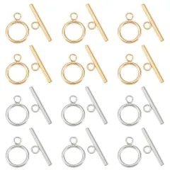【特価セール】アクセサリーパーツ ネックレス・ブレスレットなど ジュエリー用 クラスプ トグル Tバー付き 留め具 手作り素材 304ステンレス 2色 12個セット 接続金具 マンテルリング 手芸用品 パーツ マンテル PandaHall PH