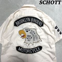SCHOTT ワークシャツ オープンカラー 刺繍 ロゴ イーグル 鷲 開襟 アロハ 半袖 ショートスリーブ アイボリー ホワイト 白 ショット