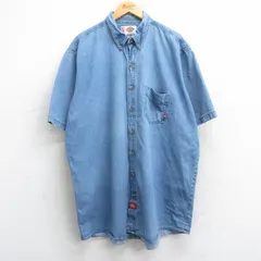 XL/古着 ディッキーズ Dickies 半袖 シャツ メンズ 大きいサイズ ロング丈 コットン ボタンダウン 紺 ネイビー デニム 25jun18 中古 トップ