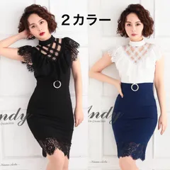 ブラック・ホワイトxロイヤルブルー　新品SALE  [OK2294-B-2104] ANDY/アンディ】レース/ ハイウエスト切替/ ショートスリーブ/ タイト/ ミニドレス/ キャバドレス/ ナイトドレス