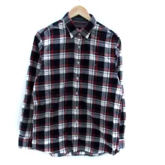 トミーヒルフィガー TOMMY HILFIGER カジュアルシャツ ボタンダウン 長袖 チェック柄 ロゴ刺繍 L マルチカラー 紺 ネイビー /HO40