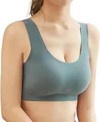 FEISEDY プッシュアップブラ 女性用上着 ノンワイヤーブラジャー 副乳を受け取る 快適 脇高 楽ブラ レディース A8111( グリーン,  XL)