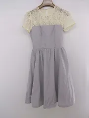 ◇ LAGUNAMOON レース ドッキング 半袖 膝丈 フレア ワンピース サイズ S ラベンダー アイボリー レディース E  【1304260017464】