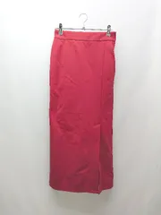 ◇ LOWRYS FARM シンプル スリット 無地 ペンシル きれいめ ミドル タイト スカート Mサイズ レッド レディース E  【1304210021121】