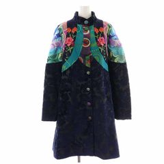 【6/15まで限定販売】デシグアル Desigual 12AW コート ひざ丈 ハイネック スタンドカラー ジャガード スパンコール 花柄刺繍 ラメ ビジューボタン 40 L マルチカラー /YI