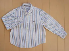 アルマーニジュニア armani junior アウトレット 子供服 男の子 3歳 100cm 長袖 シャツ ストライプ 白 青 茶 ボタンダウン 春 秋 冬 ★3 トップス ボーイズ キッズ 【中古】 ユーズド リサイクル 子ども服 こども
