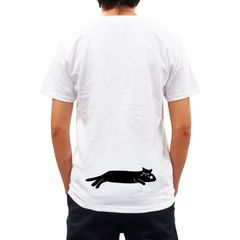 Tシャツ 半袖 カットソー トップス メンズ レディース ユニセックス 猫 ネコ CAT ワンポイント 偉そうな黒猫 S/S TEE ホワイト 白 ERKN