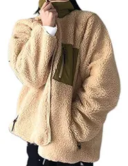 イエローグリーン_M [ハト ボアブルゾン リバーシブル ボアジャケット ボアコート 2way ボア ブルゾン ジャケット コート アウター マウンテンパーカー フリースジャケット スタンドブルゾン もこもこ 防寒 ノーカラー レディース カジュアル 秋冬 (