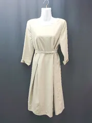 ◇ ◎ ANGELIEBE 無地 ラウンドネック タック 長袖 ロング ワンピース サイズM/L ベージュ レディース E  【1310130008852】