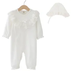 ☆ ホワイト ☆ 73cm ☆ セレモニードレス 長袖 セレモニー ドレス ベビー 女の子 新生児 セレモニードレス お宮参り 赤ちゃん 男の子 ベビードレス カバーオール 帽子 ぼうし かわいい レース 普段使い 着替えやすい 退院着 退院 出産祝い