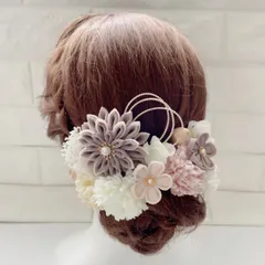 グレー＊華ダリア＊マム ❁振袖髪飾り【和 つまみ細工】結婚式・成人式・卒業式