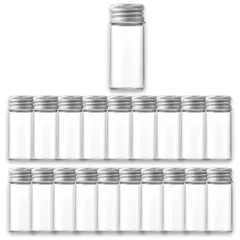 Alpha Depot ガラス小瓶 透明 ミニボトル 蓋付き 密閉 小物収納 液体保存 おしゃれ容器 (シルバー, 10ml x 20個) [シルバー] [10ml x 20個]