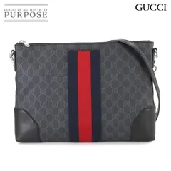 新品同様 グッチ GUCCI GGスプリーム 2way メッセンジャー ショルダー クラッチ バッグ グレー ブラック シェリーライン 474139 90279153