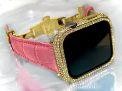 ゴールドピンク　BOX付きアップルウォッチバンド 高級レザー 本革ベルト Apple Watch クロコダイル キラキラ　カバー　ケース メンズ レディースseries１０　42㎜　46㎜　49㎜も入荷