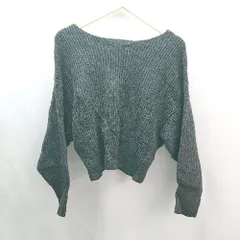 ◇ natural couture ボリューム袖 フロントクロス カジュアル かわいい 長袖 ニット サイズF ダークグレー レディース E  【1309040021617】