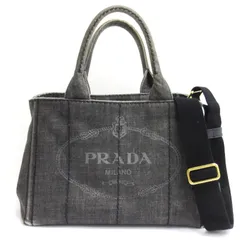 プラダ PRADA カナパ 2way デニム トート バッグ ハンド 三角プレート グレー ☆AA★