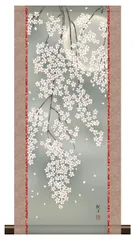 10年保証 掛け軸 ミニ掛け軸  和風 花鳥画  春掛け 夜桜 森山観月 モダン 掛軸 床の間 和室 おしゃれ 壁掛け 絵
