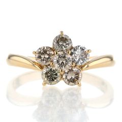 K18YG イエローゴールド リング ダイヤモンド 1.00ct 花 フラワー モチーフ V字 シンプル 指輪 12号【新品仕上済】【zz】【中古】