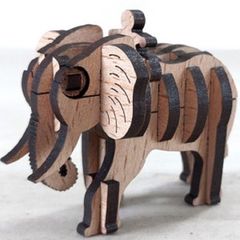 パズル造形　ミニチュア動物「ゾウ」　シート貼りＭＤＦナチュラル（薄茶）