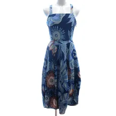 ツモリチサト TSUMORI CHISATO キャミソールワンピース ロング 花柄 麻混 リネン混 M 紺 ネイビー /AUのサムネイル