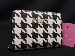 ■新品■未使用■ kate spade ケイトスペード K9153 レザー ラウンドファスナー 千鳥格子 財布 ウォレット ブラック系×ホワイト系 AQ0661
