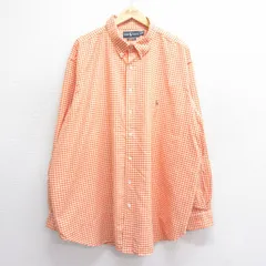 XL/古着 ラルフローレン 長袖 ブランド シャツ メンズ 90s ワンポイントロゴ 大きいサイズ ロング丈 コットン ボタンダウン オレンジ他 ギ