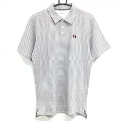 【超美品】アンダーアーマー 半袖ポロシャツ 白×レッド×グレー ボーダー 胸元ロゴ刺しゅう メンズ XL ゴルフウェア UNDER ARMOUR