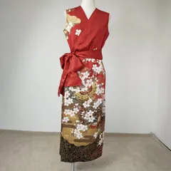 zunezune 振袖ドレス ノースリーブ 着物リメイクワンピース オレンジ宝箱コンサート衣装