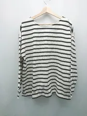 ◇ Samansa Mos2 ボーダー柄 サイドスリット オーバーサイズ カジュアル 長袖 カットソー サイズF ホワイト レディース E  【1309250014072】