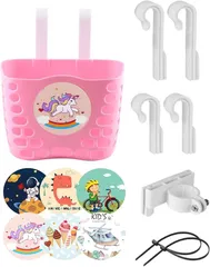 S.fields.inc 前かご 子供用自転車 後付け フロントバスケット 金具3種類付き ストライダー プラスチック(ピンク,  FREE)