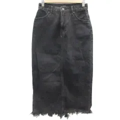 アズールバイマウジー AZUL by moussy デニムスカート タイトスカート ロング丈 フリンジ バックスリット S ブラック 黒 /YM25