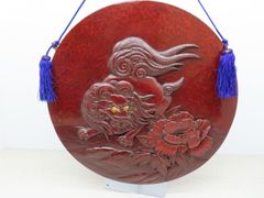 鎌倉彫　雲盤　唐獅子　芙蓉　伝統工芸品　約40ｃｍ　銘入り（Ｂ7-30）T