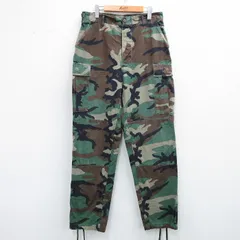 W33/古着 ミリタリー カーゴ パンツ メンズ 90s コンバット ウッドランドカモ リップストップ コットン 濃緑 グリーン 迷彩 25oct07 中古 
