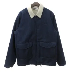 フィラ FILA 美品 ジャケット アウター 裏ボア ジップアップ 長袖 コットン 紺 ネイビー L